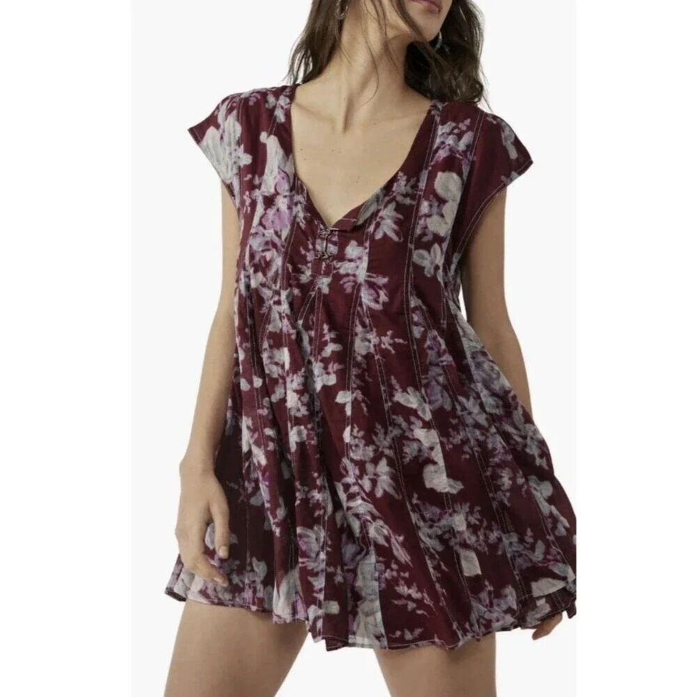 Free People Sully Babydoll Dress Women’s Small Burgundy Cottagecore Coquette